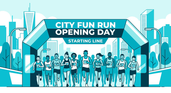 City Fun Run Opening Day Starting Line Graphic Illustration