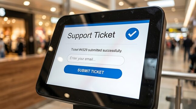 Support Ticket Submission Confirmation on Digital Kiosk Screen.