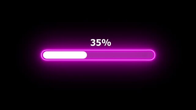 Progress bar filling with magenta glow showing percentage increase in three frames video loading glow neon digital display animation b roll