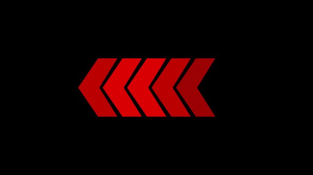 Red chevron arrows transition across black background dynamic movement in three frames video animation direction graphic motion speed abstract design