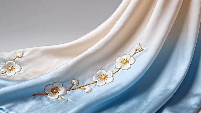Embroidered floral design on fabric