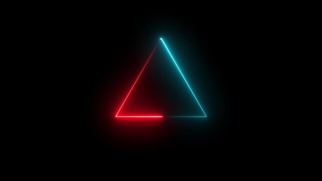 Glowing neon line triangle icon animation on black background, 4k quality animation video