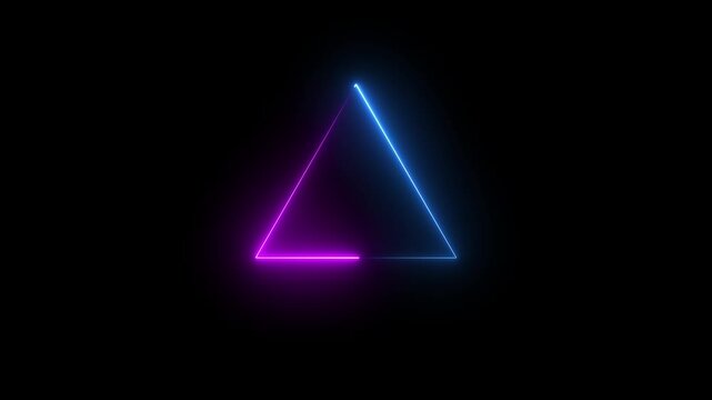 Glowing neon line triangle icon animation on black background, 4k quality animation video