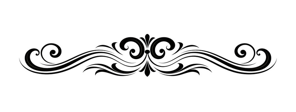 Black ornamental scroll flourish on transparent background