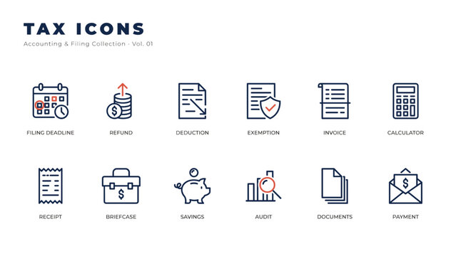 Modern tax deadline and invoice line icons &ndash; Perfect for professional accounting banners, business presentations, or mobile app UI.