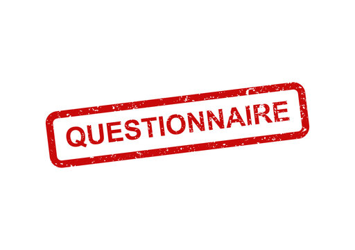 Red questionnaire badge with splatter effect illustration
