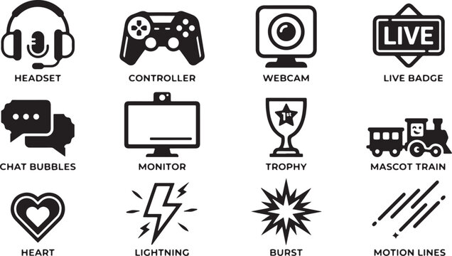 Gaming and streaming icon set for video content creators