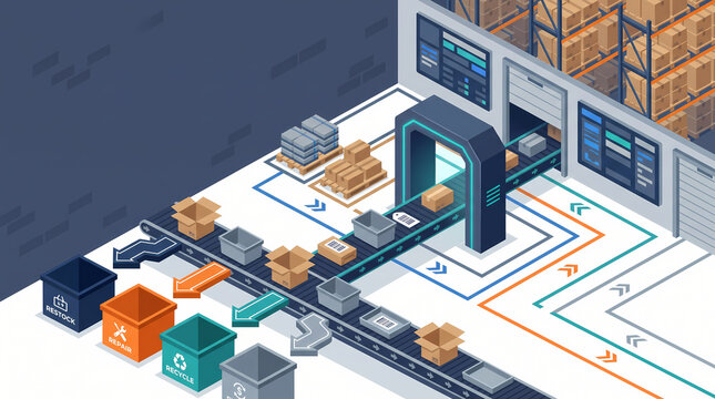 Automated Returns Sorting Dock in Modern Warehouse