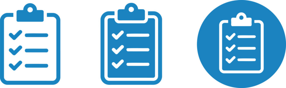 Set of clipboard icons in outline, solid and circle styles