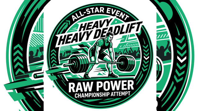Weightlifting Championship Logo Design Featuring Raw Power Deadlift Competition