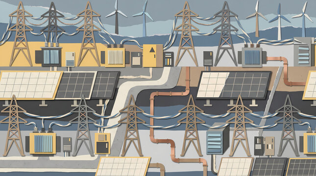 Industrial Energy Infrastructure Paper Collage Pattern
