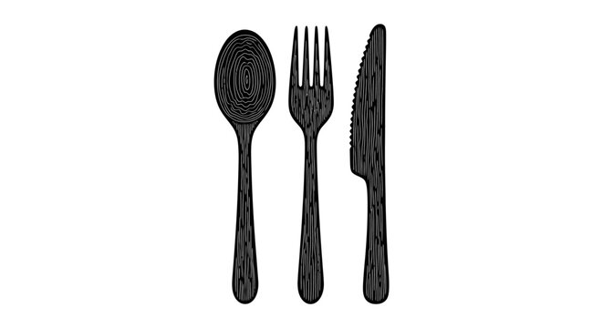 Spoon fork and knife set in a black silhouette against a white background silhouette spoon