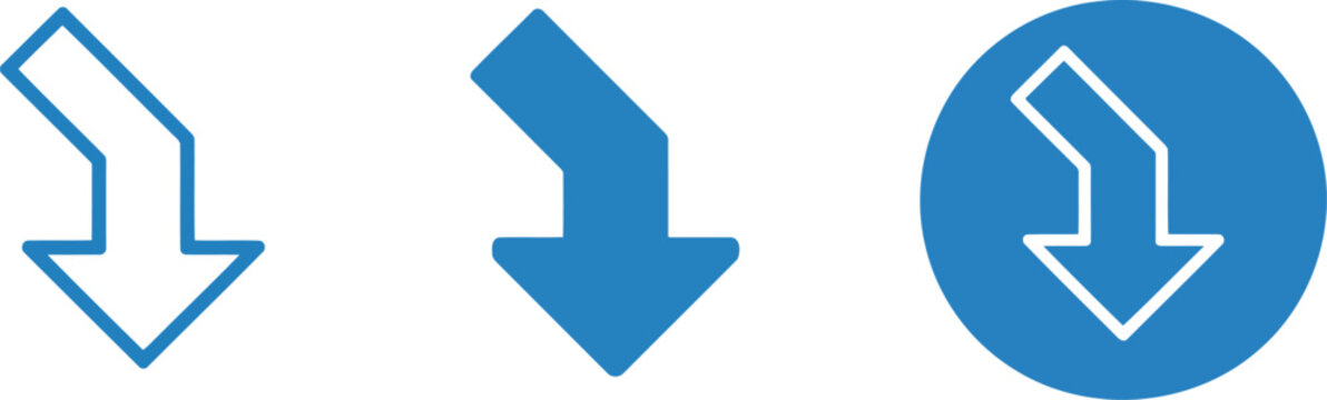 Set of blue diagonal arrow icons, simple design for web and mobile applications