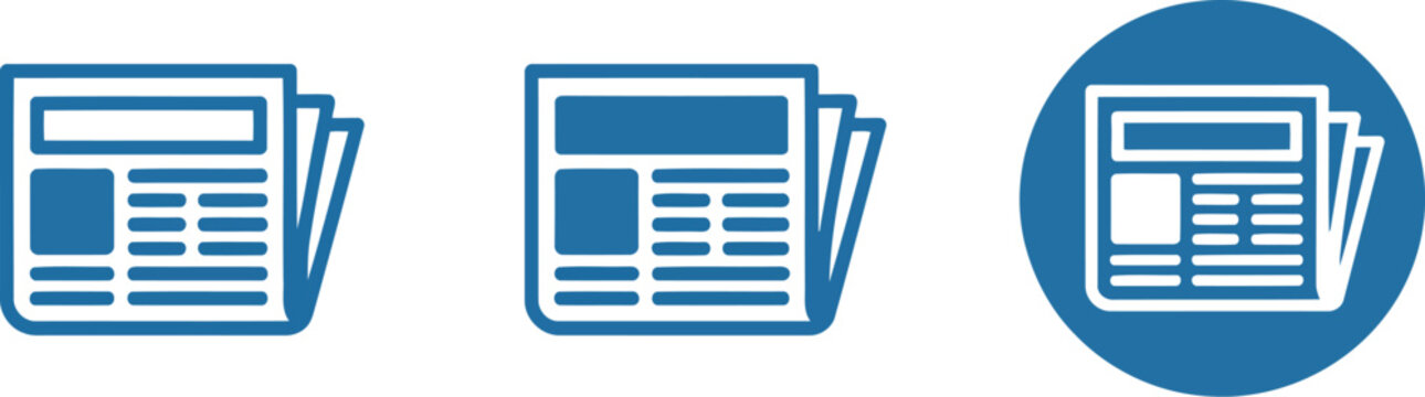 Set of newspaper icons, outline, solid and circle style, vector illustration