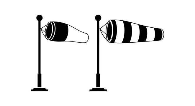 Two wind socks on poles black and white graphic silhouette windsock windsocks sock indicator indicators