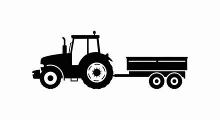 Farm tractor with trailer a black silhouette against a white background agriculture vehicle machinery farming © lors of design