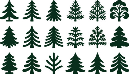 Set of various coniferous and deciduous tree silhouettes isolated on white background © MstRina