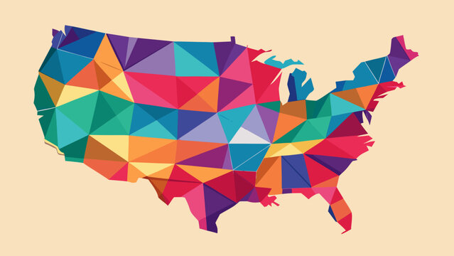 Low poly geometric map of the united states of america with colorful triangular shapes