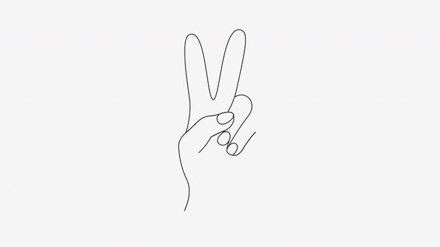 Minimalist hand gesture, peace sign, line art, simple illustration, vector graphic