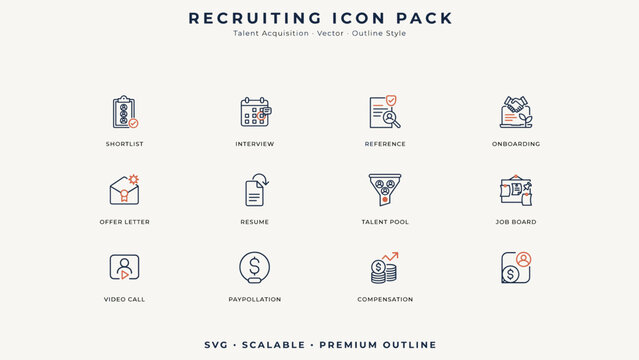 Monoline interview calendar and offer letter icons &ndash; Perfect for human resources software layouts, corporate career guides, or media sites.