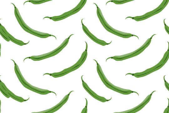 Seamless pattern with green beans isolated on white background