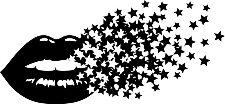 Black lips with star dispersion effect, vector illustration
