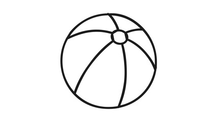 Fototapeta premium Hand drawn style beach ball vector icon in black outline, curved panel seams and small center circle, minimalist summer recreation symbol for ocean play, seaside travel, and beach fun