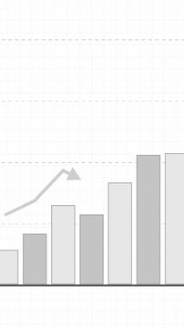 Business financial performance analysis report chart on white background, closeup rising arrow on infographic bar graph, growing investment earnings dashboard, money market statistics up trend sheet