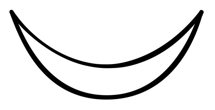 Wide crescent hammock vector icon with bold black curved outline and open sling shape, clean minimalist illustration on white background for lounge, rest, vacation, outdoor leisure, and relaxation