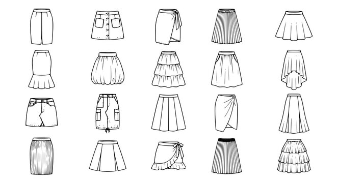 Minimal Skirt Fashion Illustration Collection with Modern Clothing Silhouettes Vector Set