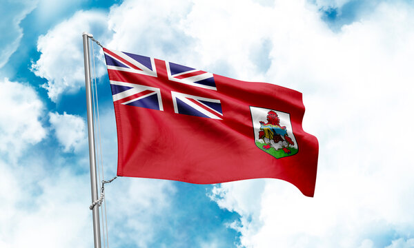 Bermuda flag waving on sky background. 3D Rendering