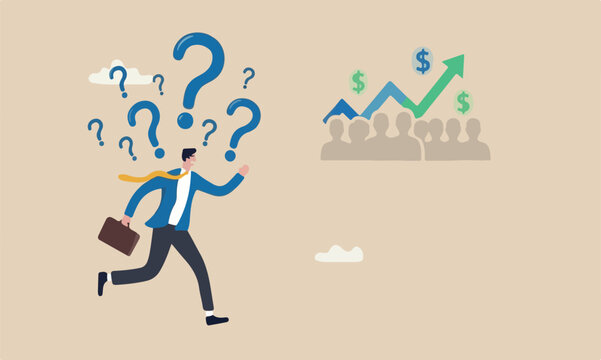 Fear of missing or anxiety follow trend or people who share high profit experience concept, greed businessman run to follow people who get rich with crypto trading