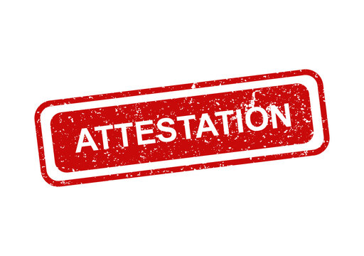 Red rectangular stamp with attestation text illustration