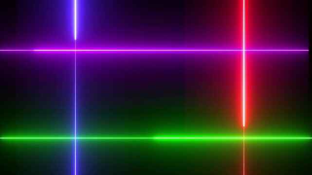 Neon lights forming grid pattern pulsate and shift across dark background in horizontal video clip pulsating shifting abstract colorful vibrant