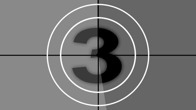 Film countdown leader sequence progressing from five to zero on gray background video numbers three b roll stock footage motion graphics