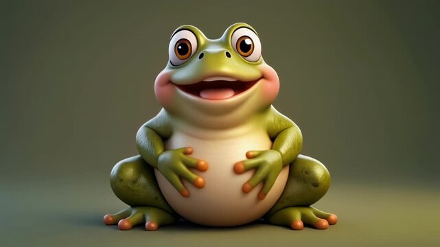 Happy frog sitting in a soft green studio with gentle lighting and subtle depth of field