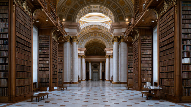 Austrian National Library in Vienna, elegant historic architecture and knowledge institution concept, with copy space