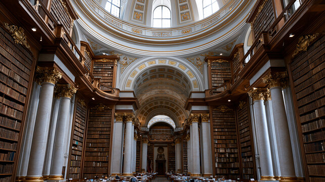Austrian National Library in Vienna, elegant historic architecture and knowledge institution concept, with copy space