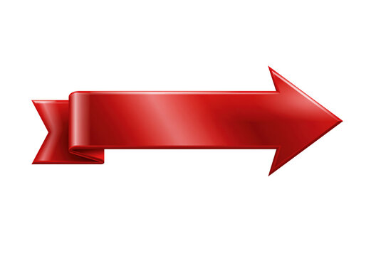 Red ribbon banner with arrow on transparent background