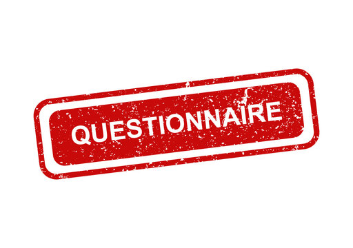 Red questionnaire stamp with bold text illustration