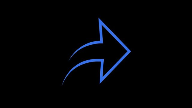 Blue animated arrow pointing right, minimalist UI directional for digital interface and web navigation. 4k video