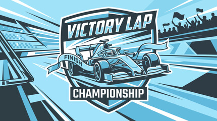 Obraz premium Victory Lap Championship Racing Car With Crowd Celebration
