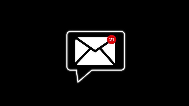 New Email notification icon with unread messages alert animation, Animated of a person receiving new message notification count animation. 21 Notification