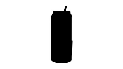 Obraz premium Tall summer drink vector icon illustration in solid black silhouette with short straw, slim cup or can shape, clean minimalist beverage symbol for juice bar, cafe menu, tropical refreshment
