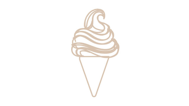 Soft serve ice cream cone minimalist vector icon illustration with beige clean line swirl, simple summer dessert outline on white background for cafe menu, sweet treat logo, gelato shop branding