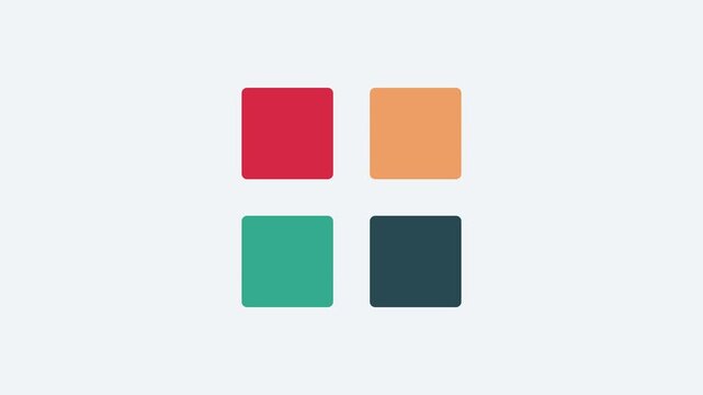 Minimalist motion four colorful squares merging into a grid layout animation 4k motion abstract geometric