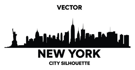 Obraz premium New york city skyline silhouette vector illustration with statue of liberty silhouette landmark architecture building metropolitan