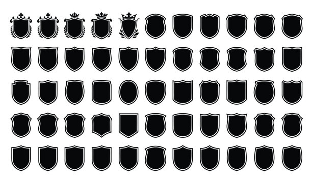 Collection of various heraldic shield crests and coat of arms silhouettes with heraldic silhouette template protection security