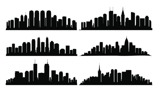 Set of modern city skylines silhouettes collection of urban architectural buildings with buildings architecture silhouette metropolis