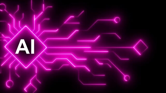 Abstract futuristic digital network by neon lines. Abstract digital dot line particle data background connecting technology concept Motherboard circuit pattern with ai text. 4k background animated